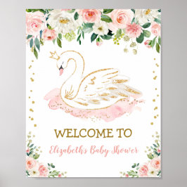 Póster Bienvenida a Baby Shower Chica Princesa de Cisne d