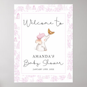 Póster Bienvenida a Baby Shower Chica Romántico-Rosa