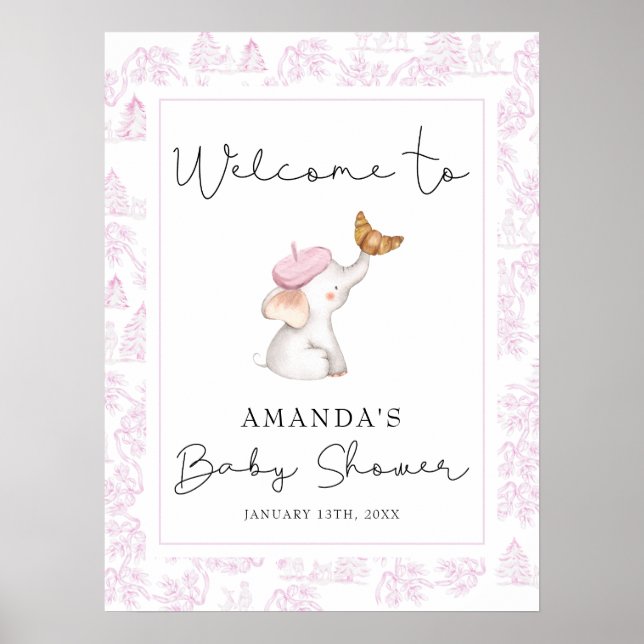 Póster Bienvenida a Baby Shower Chica Romántico-Rosa (Frente)