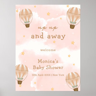 Póster Bienvenida a baby shower con globo aerostático en 