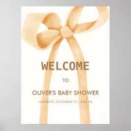 Póster Bienvenida a baby shower con lazo simple neutro en