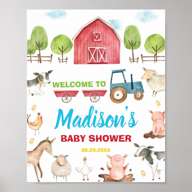Póster Bienvenida a Baby Shower de Barnyard Fun Fiesta Fa (Frente)