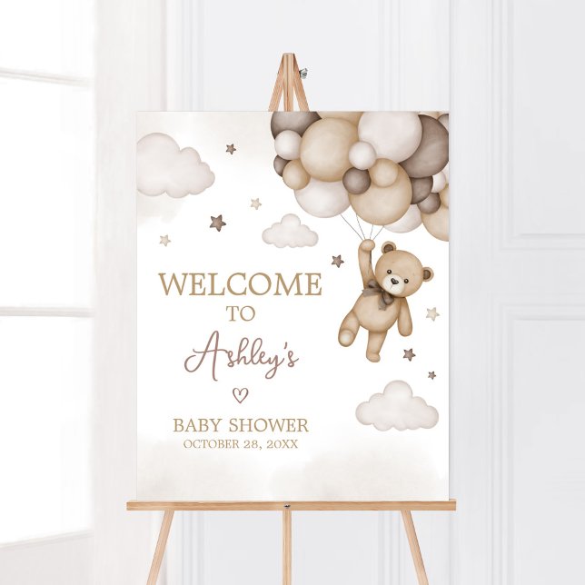Póster Bienvenida a Baby Shower de Bear Bear Bear (Brown Boho Bear Baby Shower  Welcome Sign)