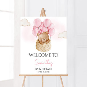 Póster Bienvenida a Baby Shower de Bebé Rosa Bear Air Bal