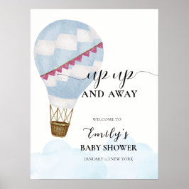 Póster Bienvenida a Baby Shower de Blue Boho Hot Air Ball