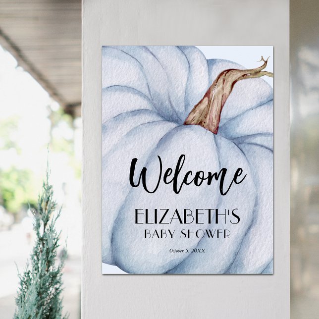 Póster Bienvenida a Baby Shower de Blue Pumpkin Boy (Blue Pumpkin Fall Boy Baby Shower Welcome Sign Poster)