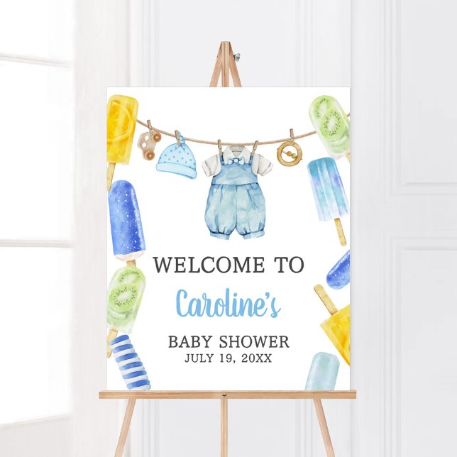 Póster Bienvenida a Baby Shower de Boy Popsicle (Popsicle Baby Shower Welcome Sign)