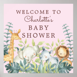 Póster Bienvenida a Baby Shower de Chicas de animales de