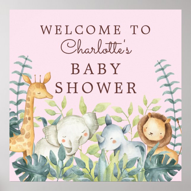 Póster Bienvenida a Baby Shower de Chicas de animales de  (Frente)