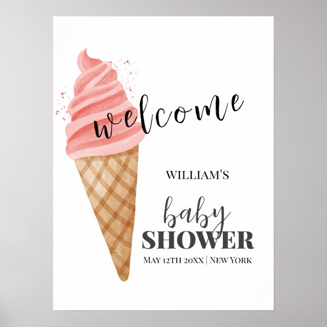 Póster Bienvenida a Baby Shower de crema de hielo minimal (Frente)