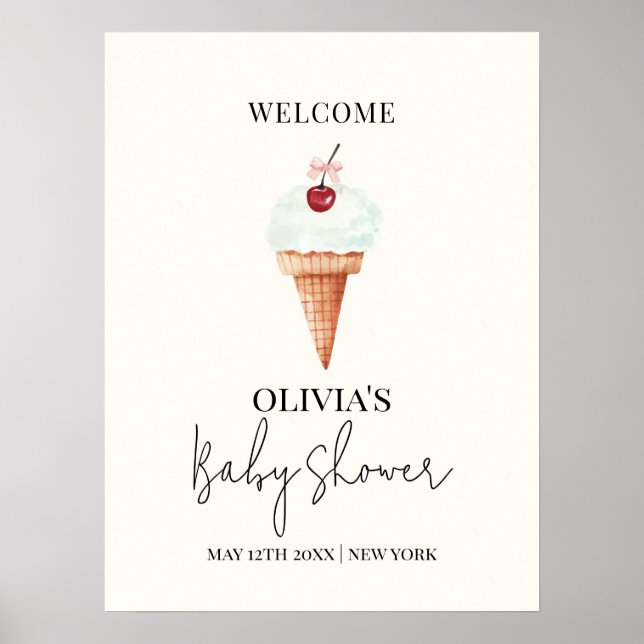 Póster Bienvenida a Baby Shower de Cuerry Cherry Scoop Ic (Frente)