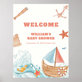 Póster Bienvenida a Baby Shower de Cuidad Boy Adventure