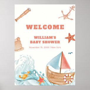 Póster Bienvenida a Baby Shower de Cuidad Boy Adventure