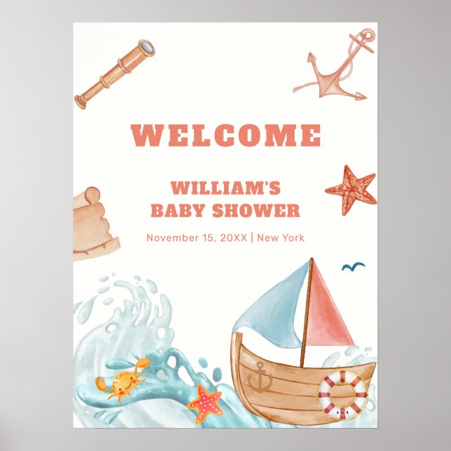 Póster Bienvenida a Baby Shower de Cuidad Boy Adventure (Frente)