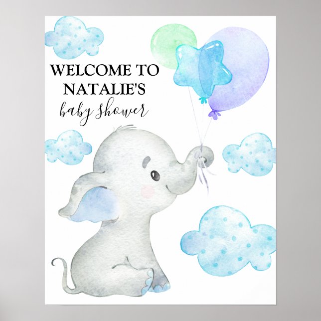 Póster Bienvenida a Baby Shower de Cute Elephant Boy (Frente)