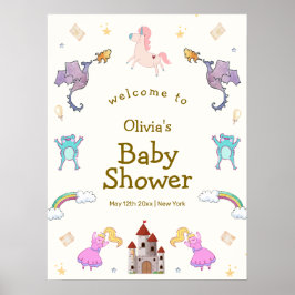 Póster Bienvenida a Baby Shower de Cute Princess Dragon U