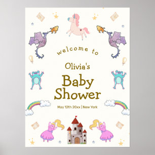 Póster Bienvenida a Baby Shower de Cute Princess Dragon U