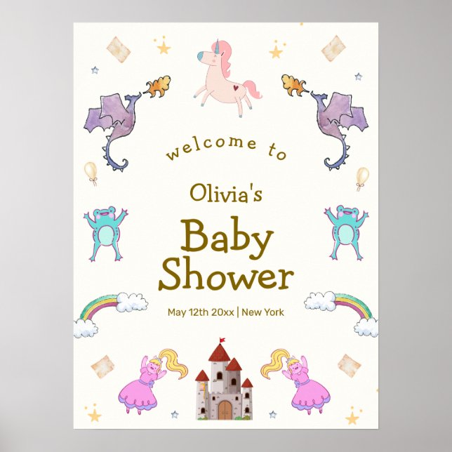 Póster Bienvenida a Baby Shower de Cute Princess Dragon U (Frente)