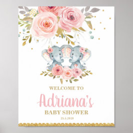 Póster Bienvenida a Baby Shower de elefantes elefantes ge