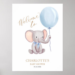 Póster Bienvenida a Baby Shower de Elephant Boy Blue Ball