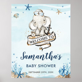 Póster Bienvenida a Baby Shower de Elephant Boy Nautical 