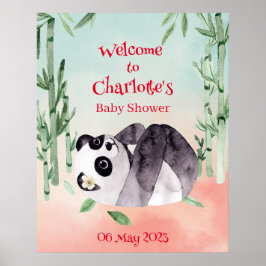 Póster Bienvenida a Baby Shower de género de pandas tamba