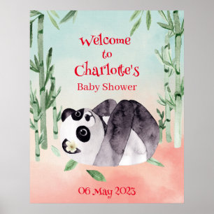 Póster Bienvenida a Baby Shower de género de pandas tamba