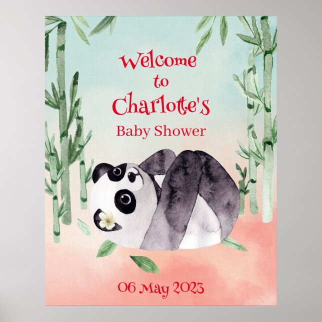 Póster Bienvenida a Baby Shower de género de pandas tamba (Frente)