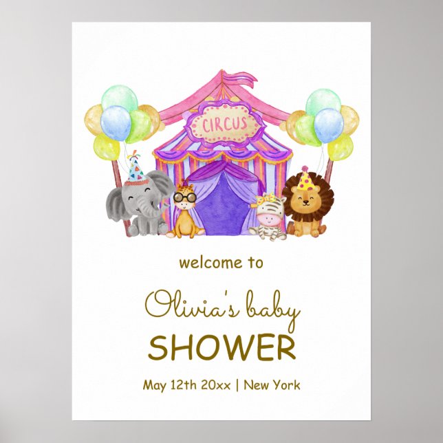 Póster Bienvenida a Baby Shower de globo de globo de circ (Frente)
