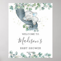 Bienvenida a Baby Shower de Greenery Cute Elephant