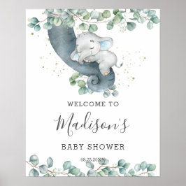 Póster Bienvenida a Baby Shower de Greenery Cute Elephant