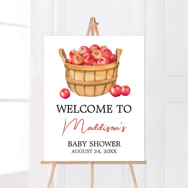 Póster Bienvenida a Baby Shower de la cesta de Apple otoñ (Fall Apple Baby Shower Welcome Sign)
