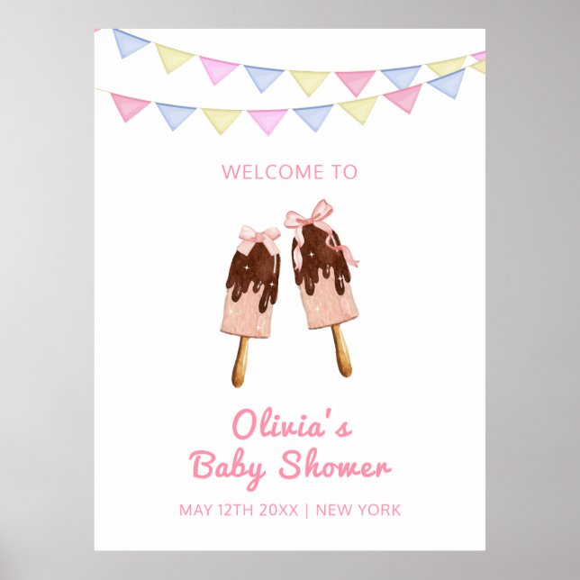 Póster Bienvenida a Baby Shower de la crema de hielo Cute (Frente)