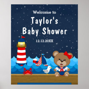 Póster Bienvenida a Baby Shower de la Marina Roja Chica N