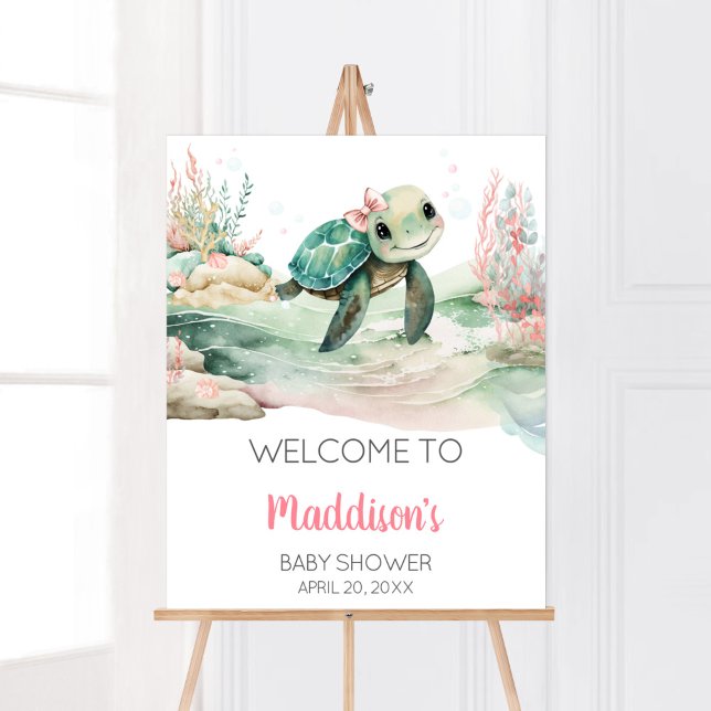 Póster Bienvenida a Baby Shower de la tortuga marina chic (A Little Hatching Is On the Way Baby Shower Welcome Sign)