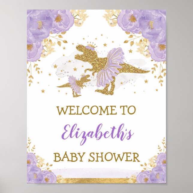 Póster Bienvenida a Baby Shower de Lavender Dinosaur Ball (Frente)