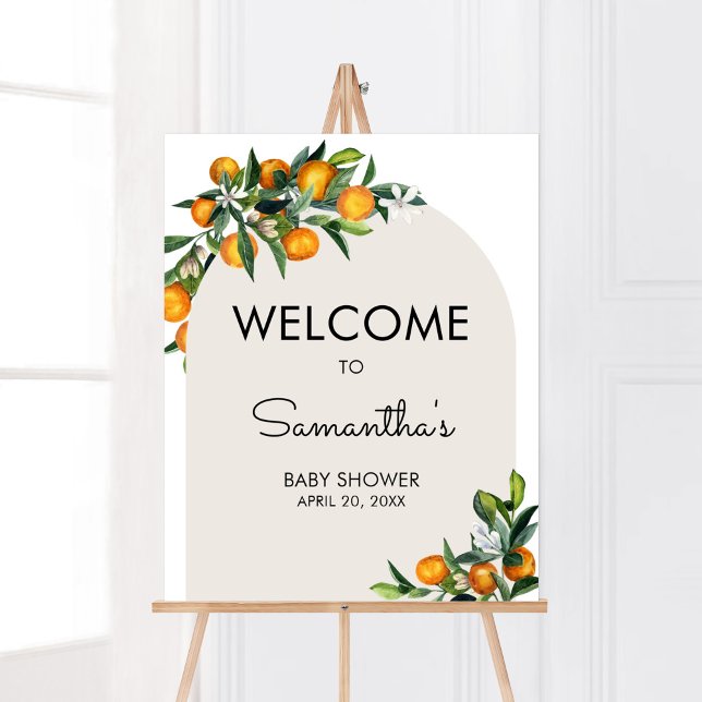 Póster Bienvenida a Baby Shower de Little Cutie Citrus Na (Gender Neutral Citrus Baby Shower Welcome Sign)