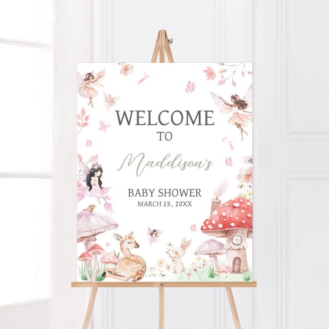Póster Bienvenida a Baby Shower de Little Fairy (Little Fairy Whimsical Baby Shower Welcome Sign)