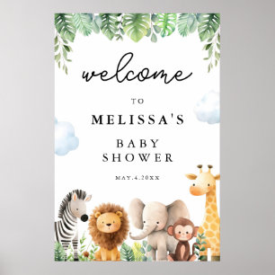 Póster Bienvenida a Baby Shower de los Animales Cute Safa