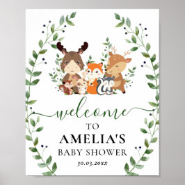 Póster Bienvenida a Baby Shower de los animales de la mod