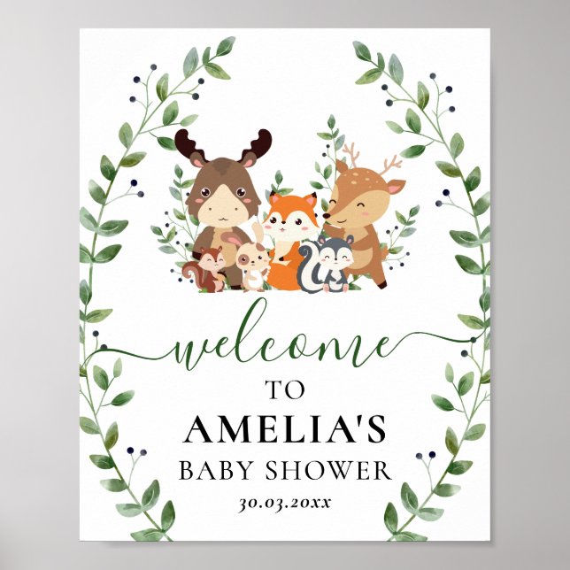 Póster Bienvenida a Baby Shower de los animales de la mod (Frente)