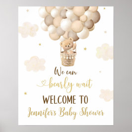 Póster Bienvenida a Baby Shower de los globos Gold Teddy 