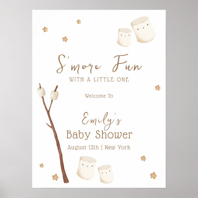 Póster Bienvenida a Baby Shower de Minimal Boho S'more Fu (Frente)
