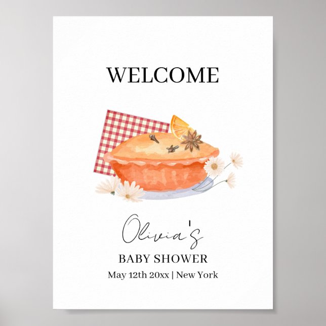 Póster Bienvenida a Baby Shower de naranja Cutie Pie Flow (Frente)