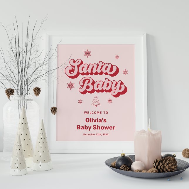 Póster Bienvenida a Baby Shower de Navidades de bebé rosa (Subido por el creador)