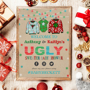 Póster Bienvenida a Baby Shower de Navidades suéteres feo