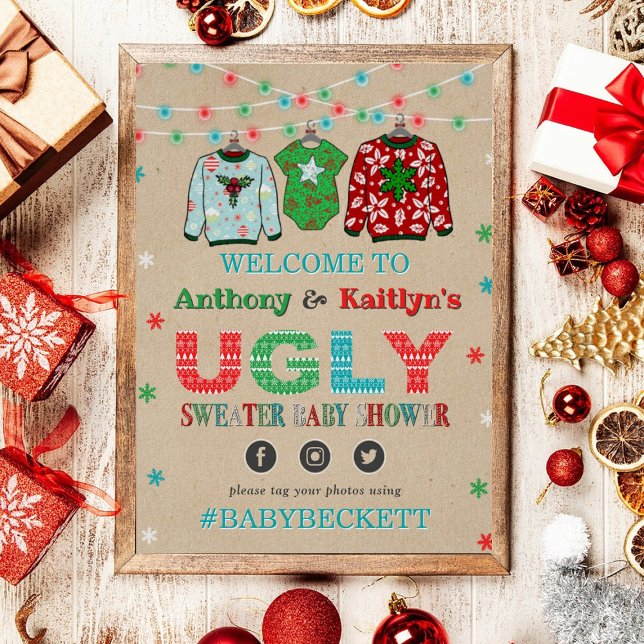 Póster Bienvenida a Baby Shower de Navidades suéteres feo (Subido por el creador)
