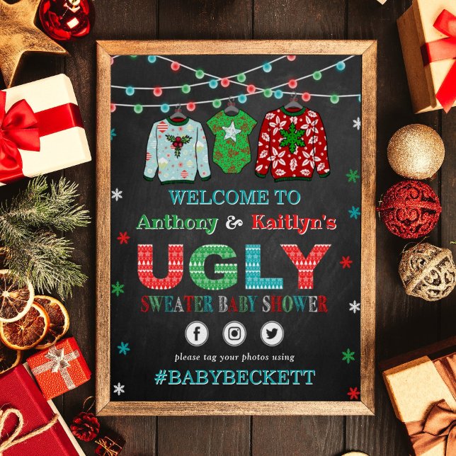 Póster Bienvenida a Baby Shower de Navidades suéteres feo (Subido por el creador)