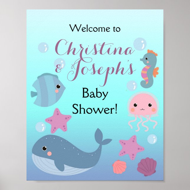 Póster Bienvenida a Baby Shower de Ocean Under Sea Chica (Frente)