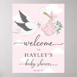 Póster Bienvenida a Baby Shower de Pink Stork